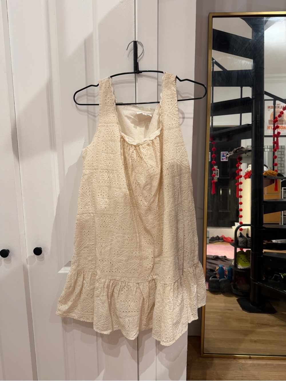 Women’s Cream Eyelet Ruffle Hem dress
